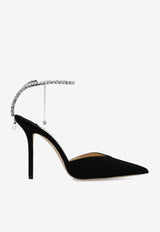 Jimmy Choo Saeda 100 Crystal Embellished Satin Pumps Black SAEDA 100 EWA-BLACK CRYSTAL