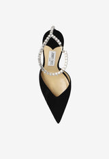 Jimmy Choo Saeda 100 Crystal Embellished Satin Pumps Black SAEDA 100 EWA-BLACK CRYSTAL