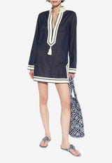 Tory Burch Tasseled V-neck Tunic Mini Dress  Navy 83308 0-405