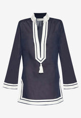 Tory Burch Tasseled V-neck Tunic Mini Dress  Navy 83308 0-405