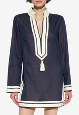 Tory Burch Tasseled V-neck Tunic Mini Dress  Navy 83308 0-405