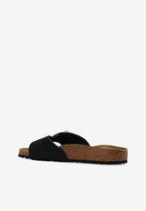 Birkenstock Madrid Big Buckle Nubuck Slides Black 1023373 0-BLACK