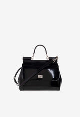 Dolce & Gabbana Large Sicily Polished Leather Handbag Black BB6002 AI413-80999