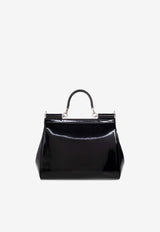 Dolce & Gabbana Large Sicily Polished Leather Handbag Black BB6002 AI413-80999