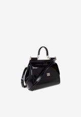 Dolce & Gabbana Large Sicily Polished Leather Handbag Black BB6002 AI413-80999