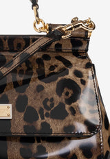 Dolce & Gabbana X Kim Small Sicily Leopard Print Polished Leather Handbag Brown BB6003 AM568-HA93M