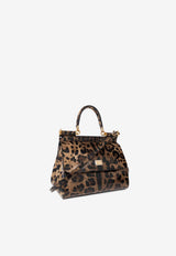 Dolce & Gabbana X Kim Small Sicily Leopard Print Polished Leather Handbag Brown BB6003 AM568-HA93M