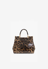 Dolce & Gabbana X Kim Small Sicily Leopard Print Polished Leather Handbag Brown BB6003 AM568-HA93M