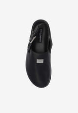 Dolce & Gabbana Logo Plaque Leather Sandals Black A80402 AQ765-80999