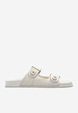 Jimmy Choo Fayence Leather Flat Sandals Cream FAYENCE SANDAL SQM-LATTE