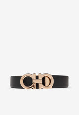 Ferragamo Reversible Gancini Leather Belt Black 679710 DOUBLE ADJUS 764161-NERO