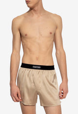 Tom Ford Logo Patch Silk Boxers Beige T4LE41010 0-252