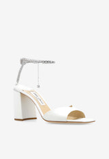 Jimmy Choo Saeda 85 Crystal Chain Satin Sandals White SAEDA SANDAL BH 85 BGH-IVORY CRYSTAL