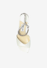 Jimmy Choo Saeda 85 Crystal Chain Satin Sandals White SAEDA SANDAL BH 85 BGH-IVORY CRYSTAL