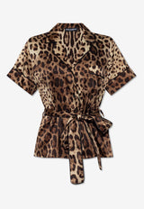 Dolce & Gabbana Leopard Print Silk Shirt Brown F5G67T FSAXY-HY13M
