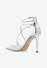 Jimmy Choo Azia 95 Liquid Metal Leather Sandals Silver AZIA 95 QUI-SILVER