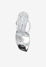 Jimmy Choo Azia 95 Liquid Metal Leather Sandals Silver AZIA 95 QUI-SILVER