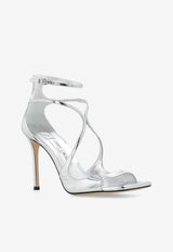 Jimmy Choo Azia 95 Liquid Metal Leather Sandals Silver AZIA 95 QUI-SILVER