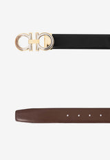 Ferragamo Reversible Gancini Leather Belt Black 67A254 DOUBLE ADJUS 764187-NERO