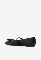 Ferragamo Zina Leather Ballet Flats with Bow Black 01H345 ZINA 768868-NERO