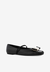 Ferragamo Zina Leather Ballet Flats with Bow Black 01H345 ZINA 768868-NERO