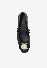 Ferragamo Zina Leather Ballet Flats with Bow Black 01H345 ZINA 768868-NERO