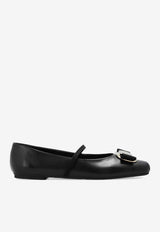 Ferragamo Zina Leather Ballet Flats with Bow Black 01H345 ZINA 768868-NERO