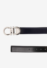 Ferragamo Gancini Reversible Leather Belt Navy 670326 DOUBLE ADJUS 770942-MIDNIGHT