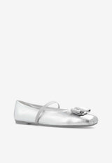 Ferragamo Zina Metallic Leather Ballet Flats with Bow Silver 01H345 ZINA 769030-SILVER FONDO BIANCO