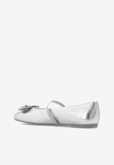 Ferragamo Zina Metallic Leather Ballet Flats with Bow Silver 01H345 ZINA 769030-SILVER FONDO BIANCO