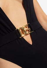 Dolce & Gabbana Deep V-neck DG Logo One-Piece Swimsuit Black O9B74J ONO12-N0000