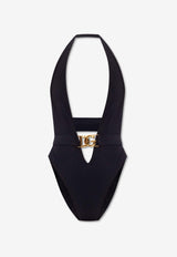 Dolce & Gabbana Deep V-neck DG Logo One-Piece Swimsuit Black O9B74J ONO12-N0000