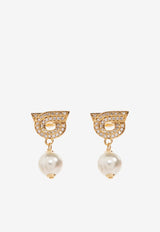 Ferragamo Gancini Pearl Earrings Gold 760781 EAR GSTR P 776604-ORO PERLA