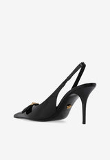 Versace Gianni Ribbon 100 Leather Slingback Pumps Black 1013717 1A08983-1B00V