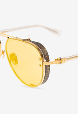 Balmain Capitane Aviator Sunglasses Yellow BPS-125D-62 0-0