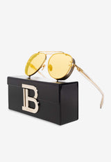 Balmain Capitane Aviator Sunglasses Yellow BPS-125D-62 0-0