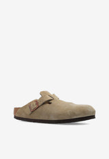 Birkenstock Boston Buckle Suede Slides Taupe 60463 0-TAUPE