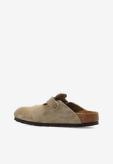 Birkenstock Boston Buckle Suede Slides Taupe 60463 0-TAUPE