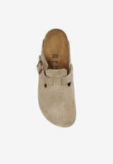 Birkenstock Boston Buckle Suede Slides Taupe 60461 0-TAUPE