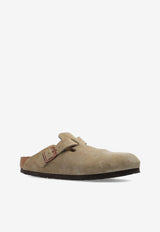 Birkenstock Boston Buckle Suede Slides Taupe 60461 0-TAUPE