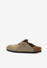 Birkenstock Boston Buckle Suede Slides Taupe 60461 0-TAUPE