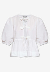 GANNI Poplin Blouse with Bows White F7364 6479-151