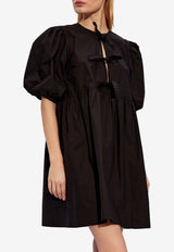 GANNI Puff-Sleeved Mini Dress with Bows Black F9005 6479-099