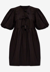GANNI Puff-Sleeved Mini Dress with Bows Black F9005 6479-099