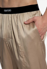 Tom Ford Logo Waistband Silk Pajama Pants Beige T4H201010 0-252