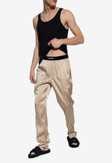 Tom Ford Logo Waistband Silk Pajama Pants Beige T4H201010 0-252