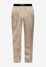 Tom Ford Logo Waistband Silk Pajama Pants Beige T4H201010 0-252