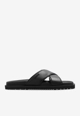 Versace Crisscross Leather Slides Black 1016188 1A11124-1B000