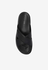 Versace Crisscross Leather Slides Black 1016188 1A11124-1B000
