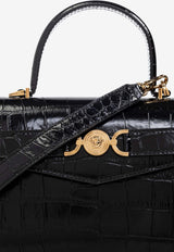 Versace Medusa '95 Croc-Embossed Leather Handbag Black 1013823 1A08724-1B00V